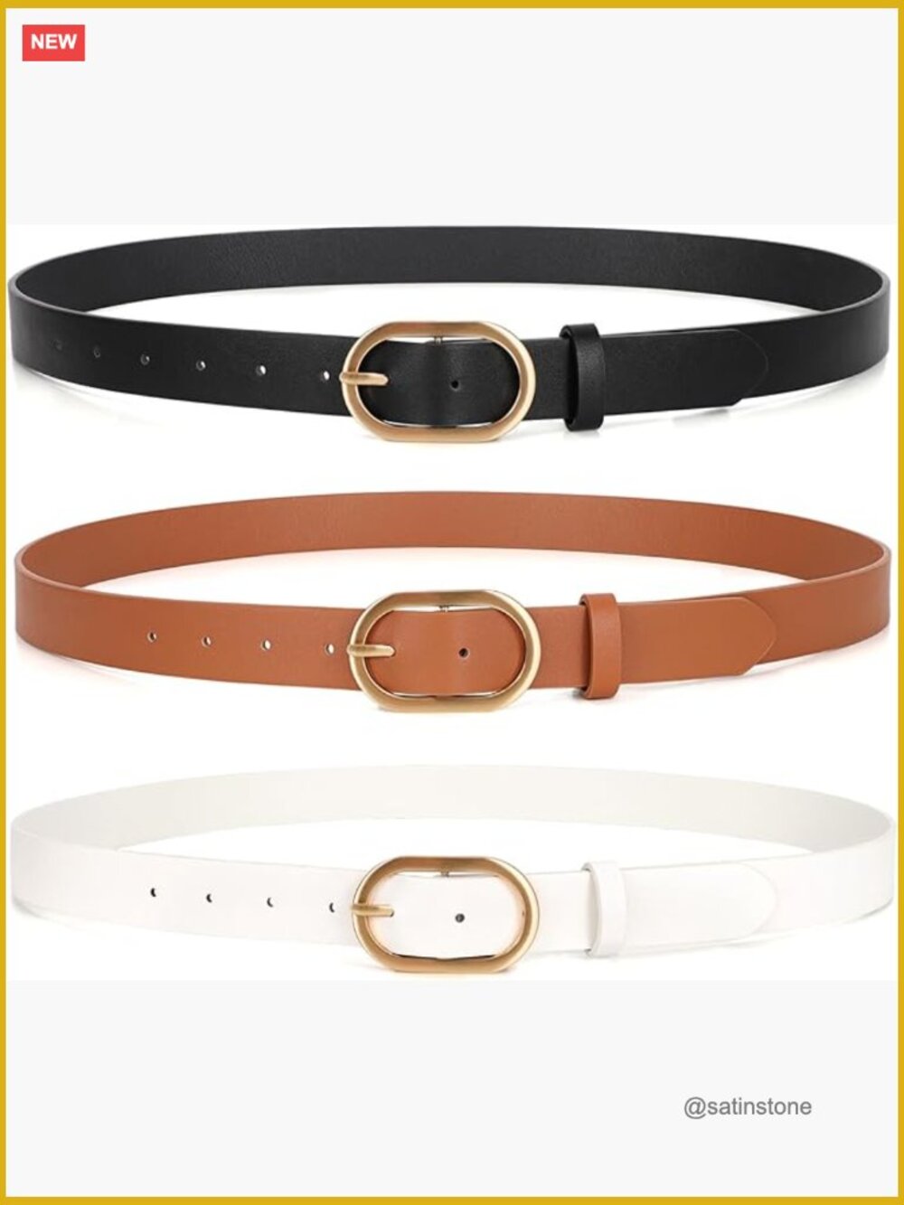 3pk Plus Size Women's Faux Leather Belts Gold Buckle Waist Belt